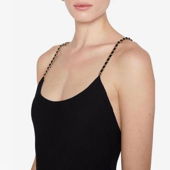 ANINE BING Chelsea Chain Strap Black Midi Dress Size Large Slip Shift Crepe - Picture 2 of 14